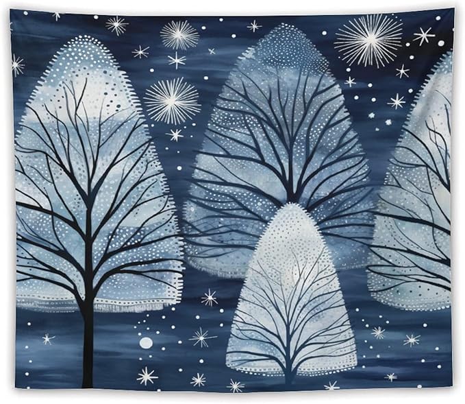 Tapastry's Wall Hanging Trendy Blue Silver Glitter Tree Christmas Tapestry Vintage Christmas Tapestry Vintage Aesthetic Tapestries Wall Hanging for Bedroom 50"x60" Christmas Family Party