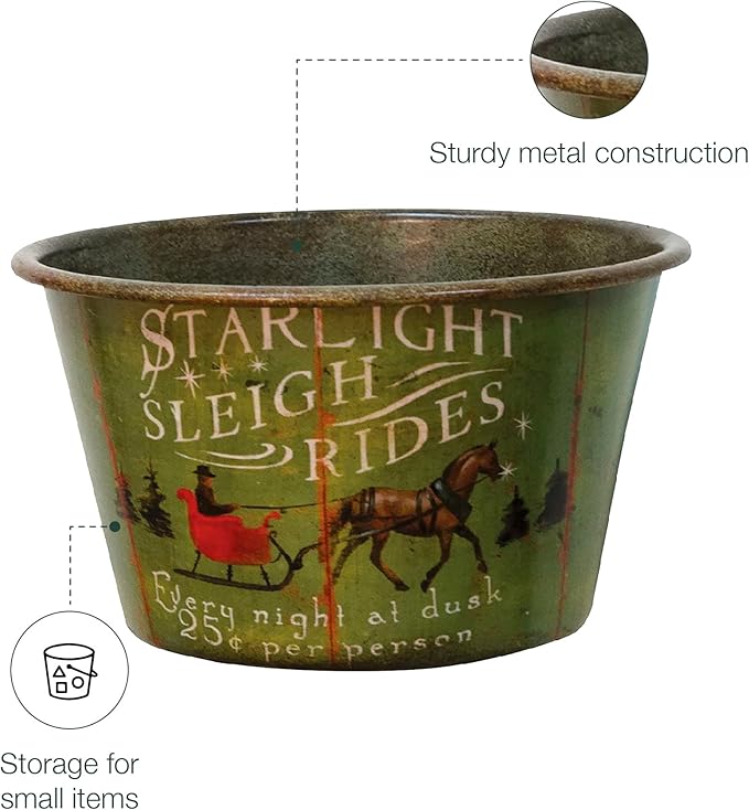 CWI Gifts Starlight Sleigh Rides Vintage Tin Bowl - 6.5" W x 4" H - Country Farmhouse Decor - Decorative Bowl - Key Bowl