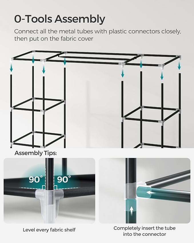 SONGMICS Closet Wardrobe, Portable Closet for Bedroom, Clothes Rail with Non-Woven Fabric Cover, Clothes Storage Organizer, 59 x 17.7 x 69 Inches, 12 Compartments, Black ULSF03H