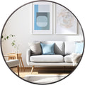 30 inch Dark Gray Bathroom Wall Mirror, Brushed Titanium Metal Framed Round Mirror for Bathroom Vanity, Bedroom Decor, Living Room, Entryway