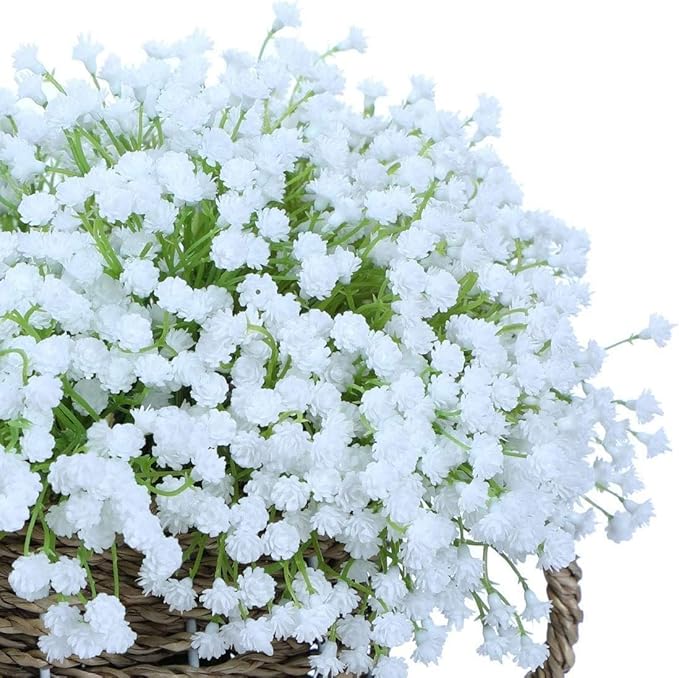 N&T NIETING Babys Breath Artificial Flowers White, 10Pcs Fake Gypsophila Bouquet Flowers Real Touch Faux Babies Breath Arrangement for Wedding Floral Party Home Centerpieces Decoration, White