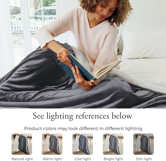 NANPIPER Sherpa Blanket for Couch, Warm and Lightweight Throw, Soft Fuzzy Plush Fleece for Winter, Castlerock Grey 50x60 Inches