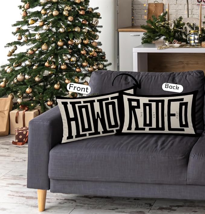 Western Pillow Cover, 12x20, Howdy, This Ain't My First Rodeo, Farmhouse, Southwestern, Ranch (Gray) for One