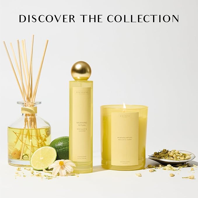 Benevolence LA Morning Ritual Reed Diffuser | Bergamot & Jasmine | Home Fragrance Diffuser for Bathroom | Long-Lasting Scent Sticks | Sun-Kissed Collection