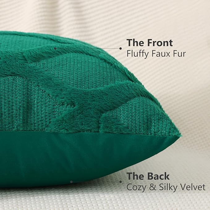 decorUhome Christmas Throw Pillow Covers 16x16 Inch Set of 2, Soft Plush Faux Fur Wool Green Couch Pillow Covers, Decorative Neutral Pillow Cases for Bed Sofa Living Room Home Decor