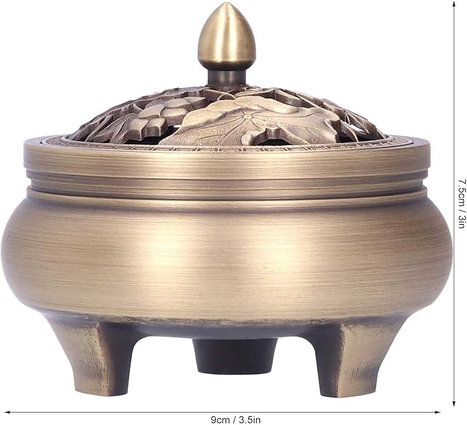 Antique Incense Holder,Brass with Lid 3‑Legged Buddha Ornament,Used as Home Decoration,Craft Decorations or Classical Furniture