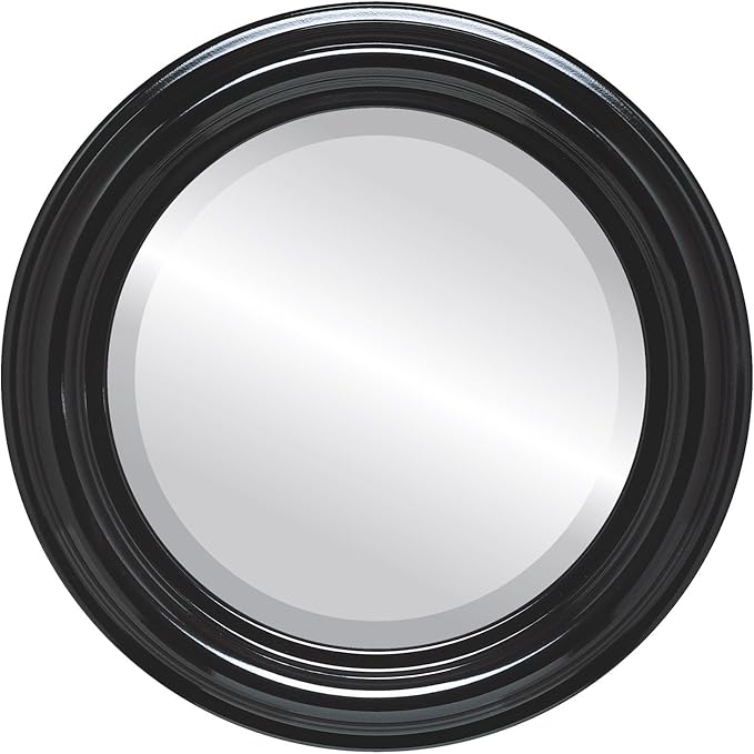 OVALCREST Round Beveled Wall Mirror for Home Decor - Philadelphia Style - Gloss Black - 18x18 Outside Dimensions