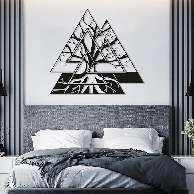 Veplsur Tree of Life Metal Wall Art, Norse Viking Decor, Pagan Wall Decor, Scandinavian Home Decor, Godly Home Decor (Silver, 24"x14")