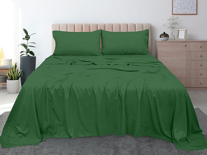 Royale Linens 300 Thread Count 100% Long Staple Combed Cotton Flat Sheet - Super Soft- Top Sheets- Twin Flat Sheet Sold Separately - Breathable, Cool & Crisp Percale Sheets Only (Twin, Hunter Green)