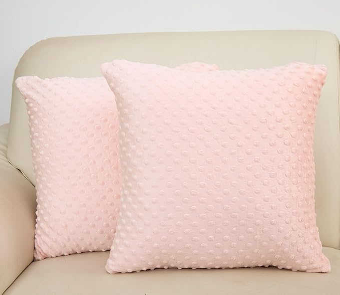 2 Packs Throw Pillow Covers, Neutral Decorative Couch Pillow Cover for Living Room Bed Sofa Rustic Farmhouse Boho Home Decor, Soft Plush Cushion Case Slipcover (Light Pink, 18"x 18")
