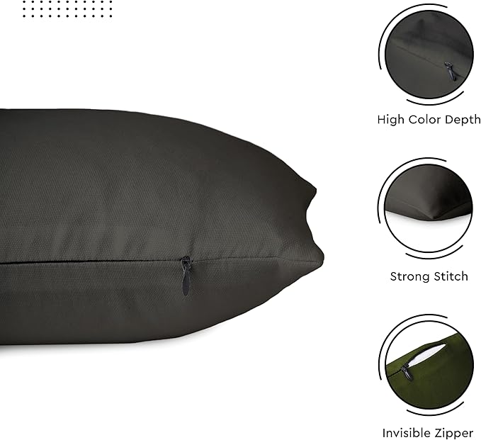 Encasa XO Throw Pillow Covers 16x16 in Set of 2 Charcoal Grey | No Inserts | Cotton Pillow Covers for Living Room, Bed, Sofa, Couch | Decorative Cushion Covers with Improved Zippers