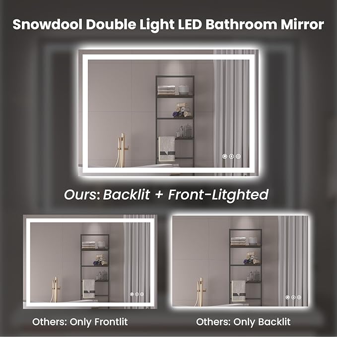 32"X32" LED Bathroom Mirror with Front Lights and Backlit, Anti-Fog, Dimmable, Shatter-Proof Tempered Glass, Lighted Bathroom Vanity Mirror for Wall with 3 Colors, Memory Function