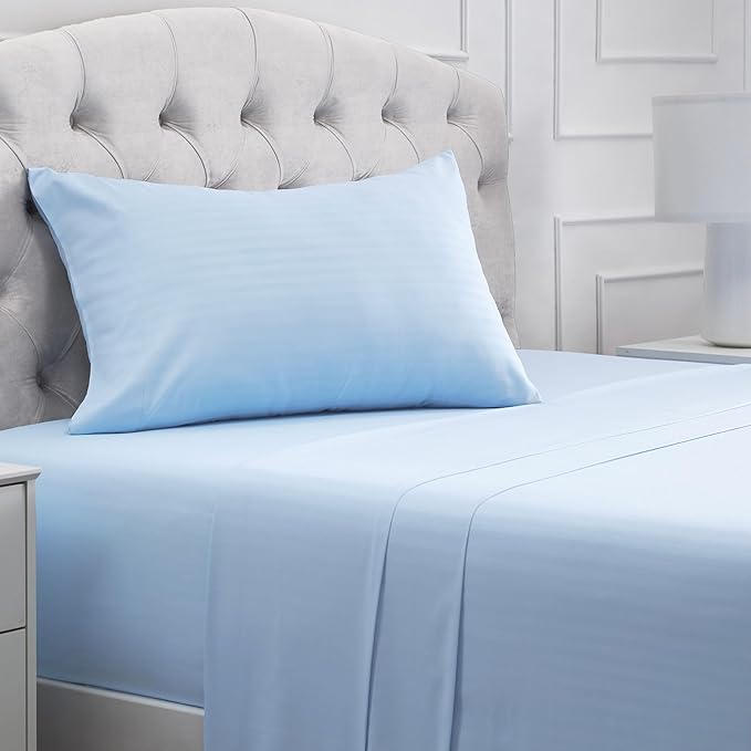 Mellanni Twin XL Sheets Set - 3 PC Iconic Collection Bedding - Hotel Luxury, Extra Soft, Cooling Bed Sheets - Wrinkle, Fade, Stain Resistant (Twin Extra Long, Striped Light Blue)
