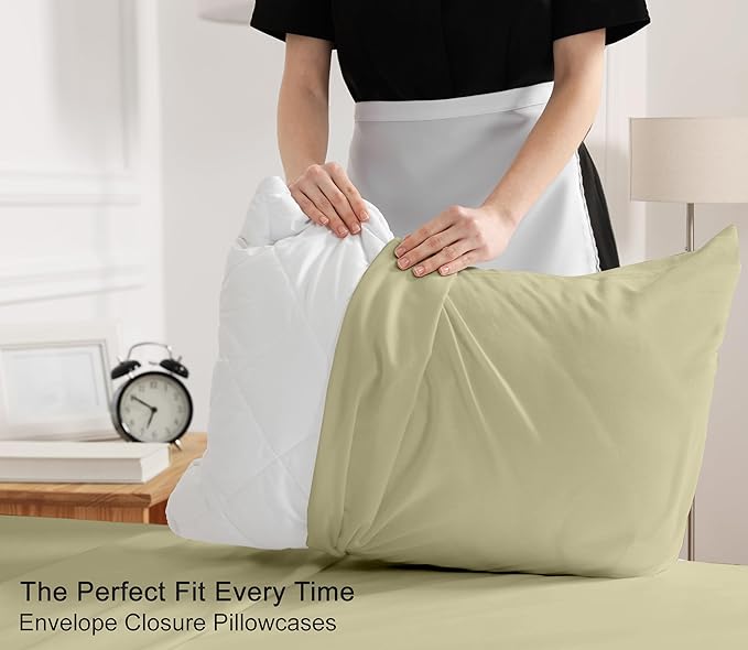 RUVANTI 100% Cotton Twin XL Sheet Sets, 3 Pieces, Soft & Breathable Percale Weave Bedding, Deep Pocket 16", Hotel Standard, Crisp Cool Feel, Durable, Perfect Size Dyed Sheets, Sage Green