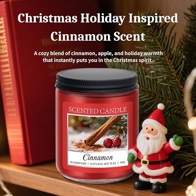 Homsolver Cozy 9OZ Cinnamon Candle Scented Strong, Christmas Candles Cinnamon Stick Apple Scented with 50+ Hours of Burn Time, Fall & Winter Christmas Candles Gifts & Hoilday Home Décor