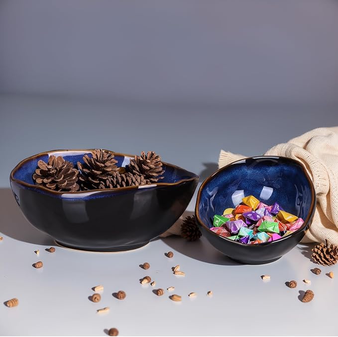 8" Blue Ceramic Decorative Bowl, Ceramic Fruit Bowl, Key Bowl for Entryway Table, Candy Dishes, Fruit Bowl for Kitchen Counter, Blue Small Jewelry Trinket Dish for Bedroom, Bedside Table, Living Room