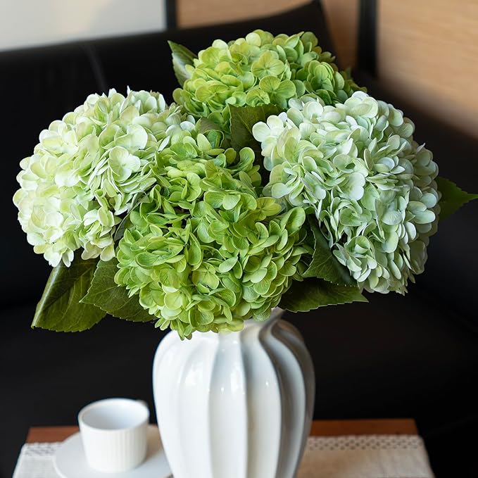 4Pcs Green 22 inch Lifelike Artificial Hydrangea, Large Real Touch Flowers Artificial Flowers Dry Flowers Outdoor Wedding Christmas Office Family Party Living Room Table Decoration