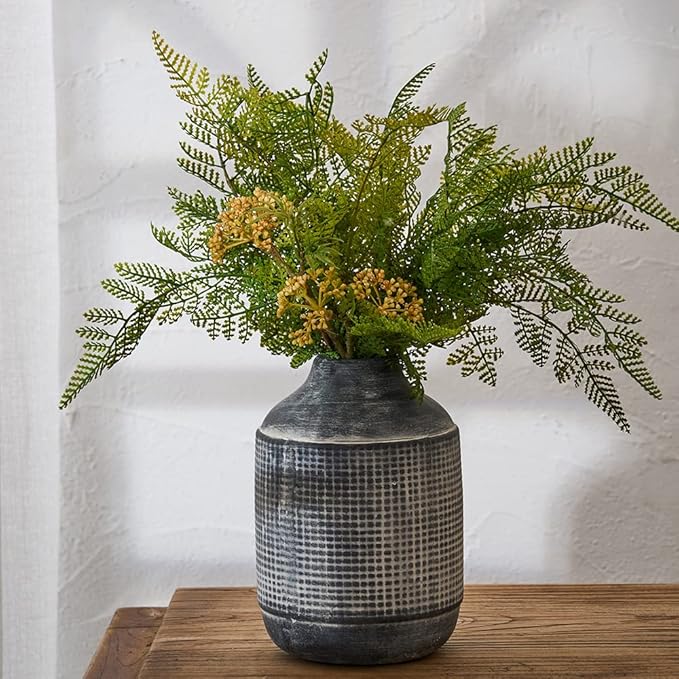 SIDUCAL Ceramic Rustic Farmhouse Vase, Sand Glaze Finish Boho Vase, Pottery Decorative Flower for Home Decor, Table, Living Room Decoration, Shelf Decor, Mantel, 7.4 Inch, Black