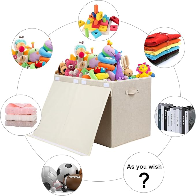popoly 122L Large Toy Box Chest with Lid, Foldable Toy Storage Organizer Bin Boxes with Removable Divider for Kids, Boys, Girls, Nursery, Playroom, 26"x17" x17" (Linen Beige)