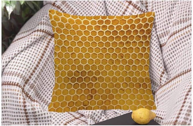 WONDERTIFY Throw Pillow Case Cover Newly Pulled Honey Bee Honeycomb Beeswax on Plastic Foundation with Pollen Tracks,Soft Linen Pillow Case for Decorative Bedroom/Car,Cushion Covers 18x18 Inch