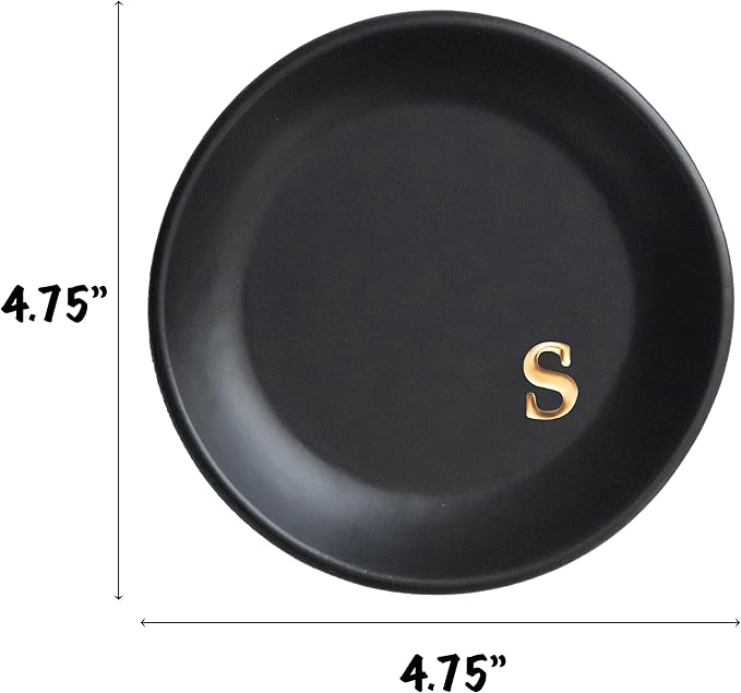 COLLECTIVE HOME - Ceramic Jewelry Tray, Decorative Trinket Dish for Rings Earrings Necklaces Bracelet Watch Keys, Birthday Mother's Day Christmas Gift for Women, 4.75", Black Surface (s)