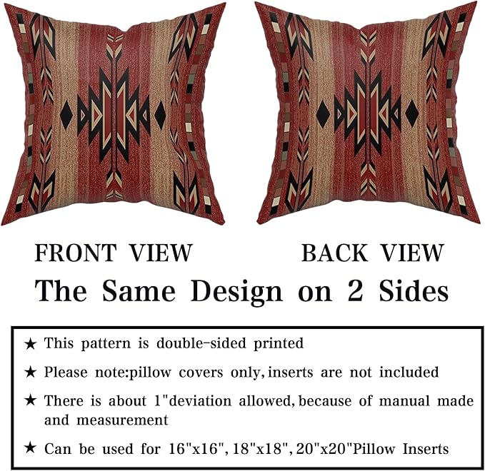 Giwawa Southwestern Throw Pillow Covers, Rusty Red Native American Pillow Cases, Aztec Tribal Geometric Square Cushion Covers Double Sided for Sofa Porch Bedding Patio Decor, 18x18 Inch, Set of 2