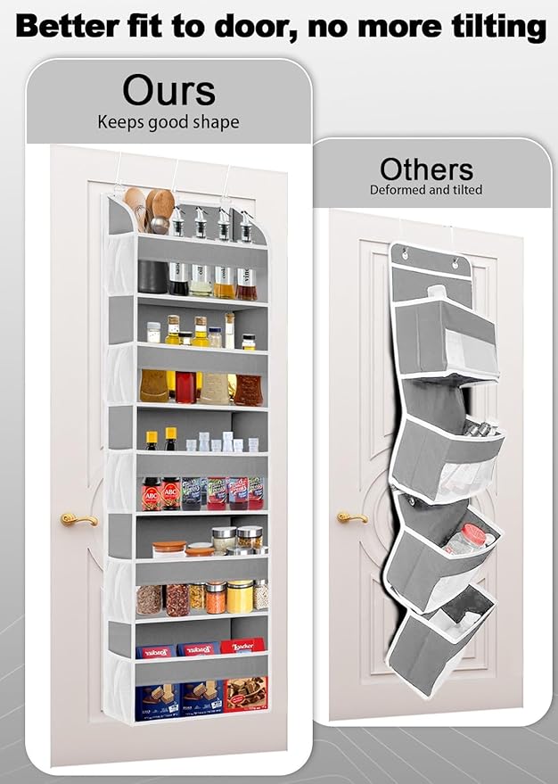 1 Pack Over The Door Storage Organizer with 5 Pockets 10 Mesh Side Pockets, 44 lbs Weight Capacity Door Hanging Organizers and Storage for Bedroom,Bathroom,Nursery,Pantry,Dorm(Light Gray)