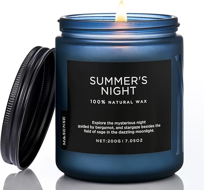M&SENSE Summer's Night Scented Candle, All Natural Soy Wax Clean Non Toxic Manly Candle for Home, 7.05oz Up to 50 Hours Burn Time in Glass Jar for Bedroom