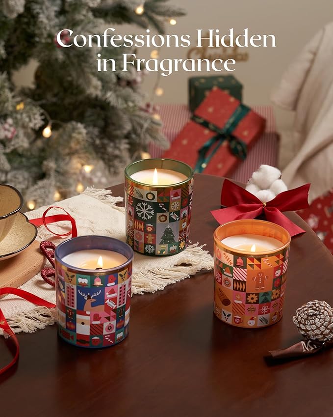 M&SENSE Candy Cane Apple & Coconut Scented Holiday Candle for Christmas, 9.9oz 55Hours Burn Time Fruit Scent Cotton Wick Clean Non Toxic Natural Soy Wax Candle for Spa Yoga Meditation