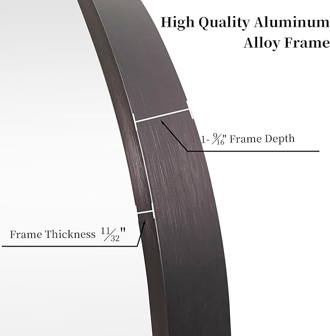 30 inch Dark Gray Bathroom Wall Mirror, Brushed Titanium Metal Framed Round Mirror for Bathroom Vanity, Bedroom Decor, Living Room, Entryway