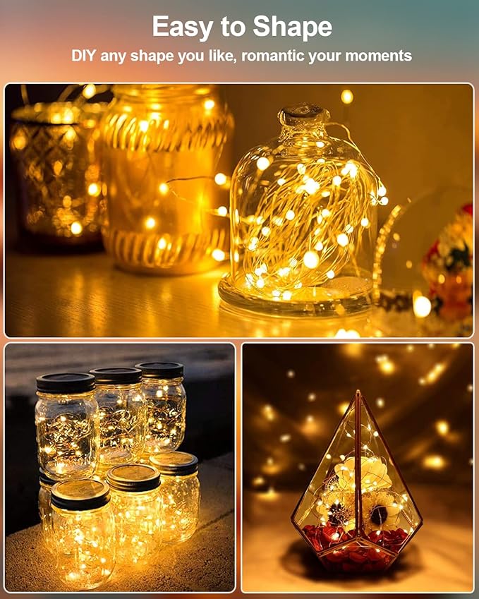 20 Pack Fairy Lights Battery Operated, 3.3ft 20 LED Mini String Lights Twinkle Lights Copper Wire Firefly Starry Lights for Mason Jars Wedding Party Christmas Centerpiece Table Decorations, Warm White
