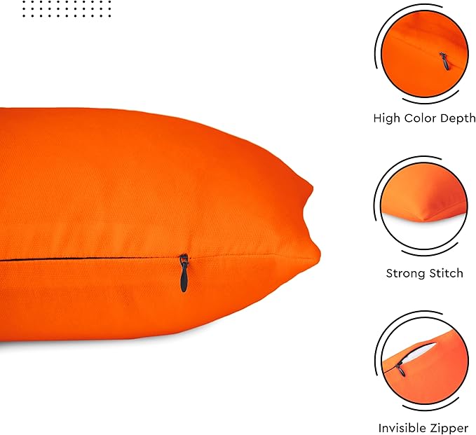 Encasa XO Throw Pillow Covers 16x16 in Set of 2 Orange | No Inserts | Cotton Pillow Covers for Living Room, Bed, Sofa, Couch | Decorative Cushion Covers with Improved Zippers