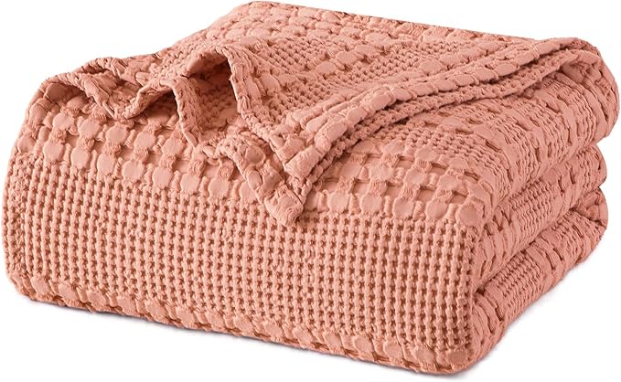 PHF 100% Cotton Waffle Weave Blanket Twin Size for Bed, Soft Lightweight & Breathable, All-Season Comfort, Luxury Aesthetic Woven Bedding for Home Decor, 66"x90", Canyon Clay