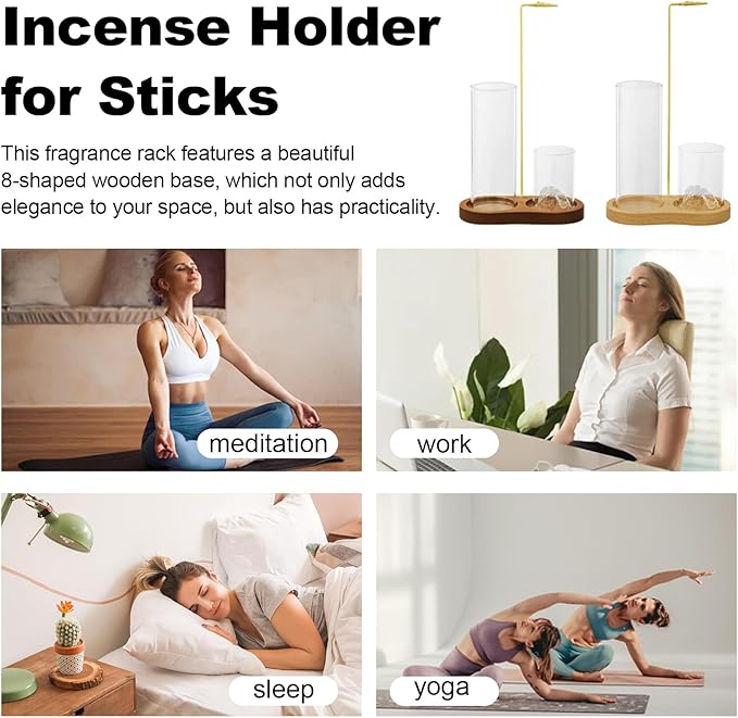 2-in-1 Glass Incense Holder for Sticks, Wooden Incense Burner with Ash Catcher & Incense Storage, Anti-Ash Flying Incense Stick Holder for Meditation, Yoga, Spa, and Home Decor(Natural Wood)