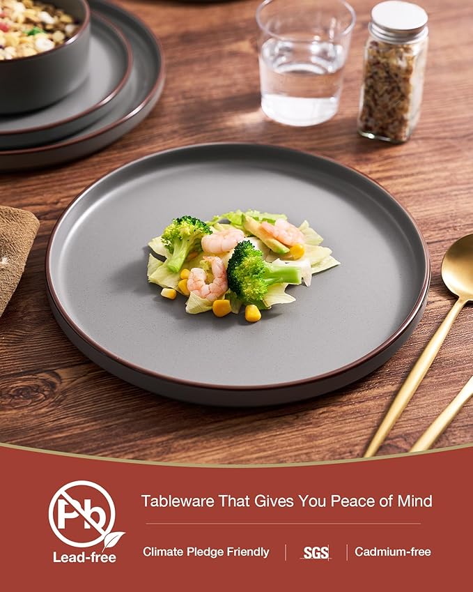Famiware Nebula Ridge Stoneware Dinnerware Sets, Plates and Bowls Sets for 4, 12 Pieces Dishes Set, Microwave and Dishwasher Safe Kitchen Plates, Dark Gray