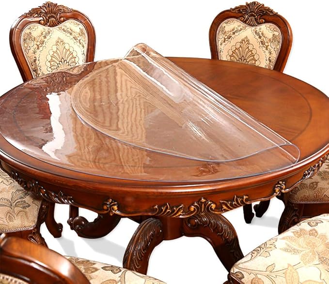 Clear Round Dining Table Protector Tablecloth Cover Desk Top Pad Mat for Glass Furniture Kitchen Coffee Marble End Bed Sofa Side Bistro Bar Night Stand Dinner Table Thick Plastic PVC Vinyl 42'' Round