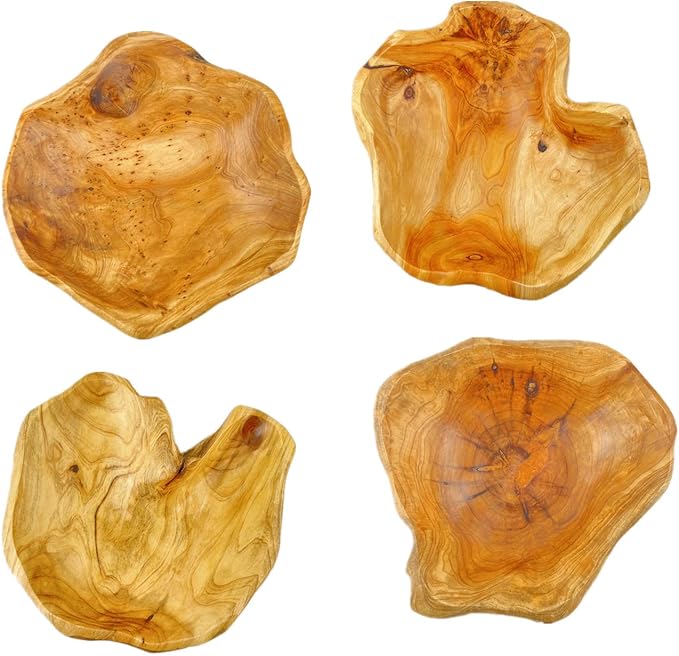 Wooden Bowl for Decor, Natural Shape Solid Wood Carved Fruit Bowl, Decorative Wooden Bowl for Table Centerpiece Office Home Decor, Multipurpose Candy Keys Serving Bowls (Medium 10"-12")