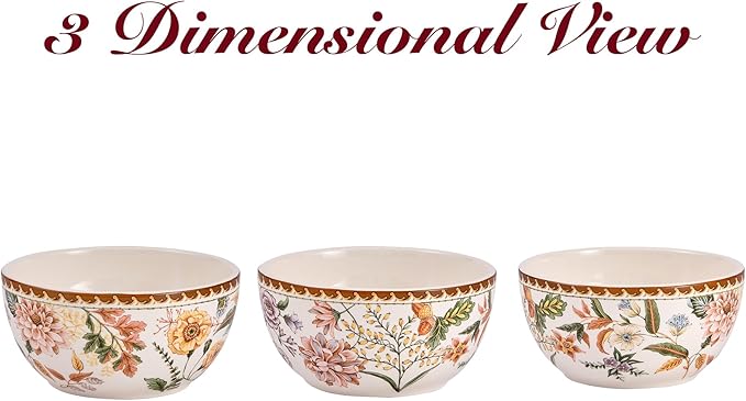 Bico Blooming Moment Cereal Bowls Set of 4, 26 oz Deep Ceramic Soup Bowls for Cereal, Salad, Noodles, Kitchen, Microwave and Dishwasher Safe, Gift for Housewarming and Thanksgiving