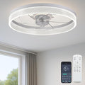 20‘’ Ceiling Fan with Light, Upgraded Low Profile Fan, Flush Mount Ceiling Fan, 6 Speeds, Dimmable LED, App & Remote Control, Quiet DC Motor, for Bedroom, Living Room, F093 White-D
