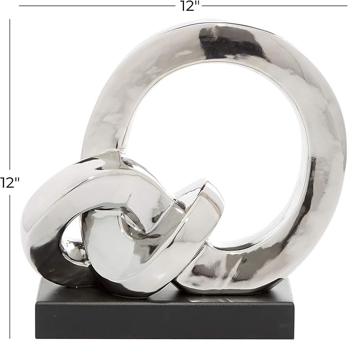 Deco 79 Polystone Abstract Decorative Sculpture Link Home Decor Statue with Black Base, Accent Figurine 12" x 5" x 12", Silver