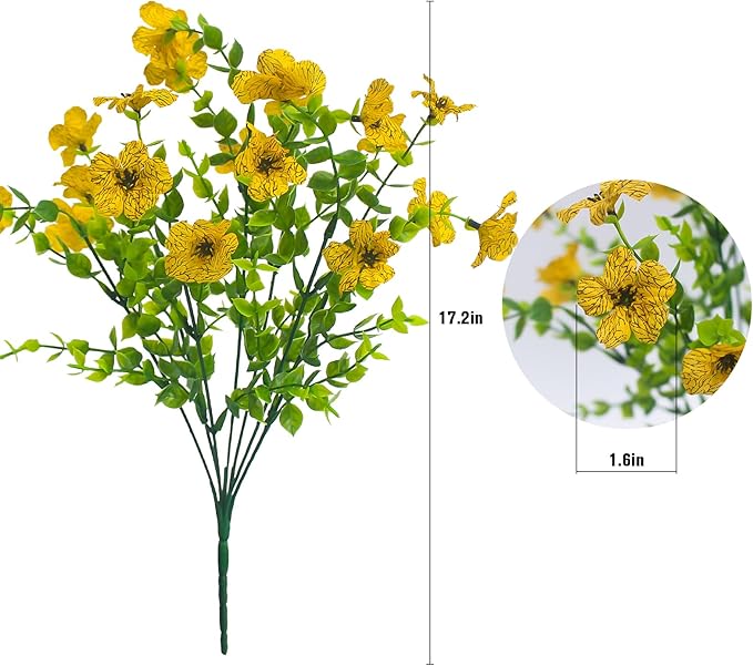 Yellow Artificial Outdoor Flowers 12 Bundles Fake Daisy Faux Mums Fall Plants Cheerful Weatherproof Floral Arrangements Decoration for Outside Landscaping Decor (Yellow Daisy)
