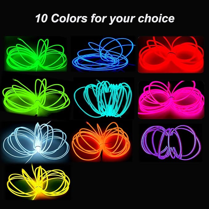 MaxLax EL Wire Yellow, 32.8ft/10m Portable Battery Pack Neon Light Strip 360° Cuttable Glowing Rope Lights for Parties, Halloween, DIY Decoration
