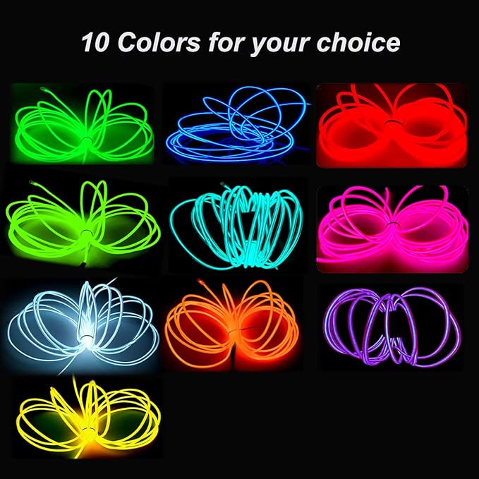 MaxLax EL Wire Blue, 16.4ft/5m Portable Battery Pack Neon Light Strip 360° Cuttable Glowing Rope Lights for Parties, Halloween, DIY Decoration