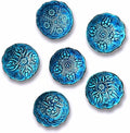 Handmade Decorative Turkish Ceramic Bowl Set of 6, Blue Pinch Bowls for Dipping&Serving - Small Versatile and Unique Charcuterie Accessories, Mini Sauce Dish, Floral Pattern Snack Bowls