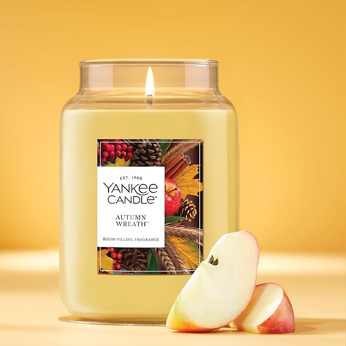 Yankee Candle Autumn Wreath, Fall Scented Candle, 22oz Large Jar with up to 150 Hour Burn Time