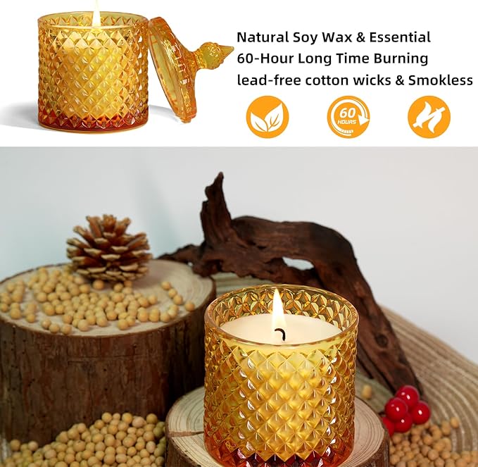 Lemon Vanilla Scented Candles, Citrus Large Jar Candle for Home Scented, Gifts for Women Men, Aromatherapy Candle, Natural Soy Wax Scented Candle for Relaxing & Calming,Home Fragrance Decor