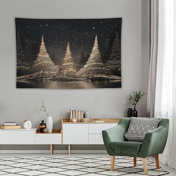 MaSiledy Tapestry Silver Lighted Christmas Trees Tapestries for Bedroom Aesthetic Merry Christmas Winter Xmas Tapastry's Wall Hanging Wall Hanging for Bedroom Living Room Dorm Landscape 60"x90"