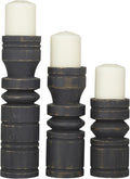 Deco 79 Wood Decorative Candle Holder Candle Stand, Set of 3 Candlestick Holder 14", 11", 8" H, Black