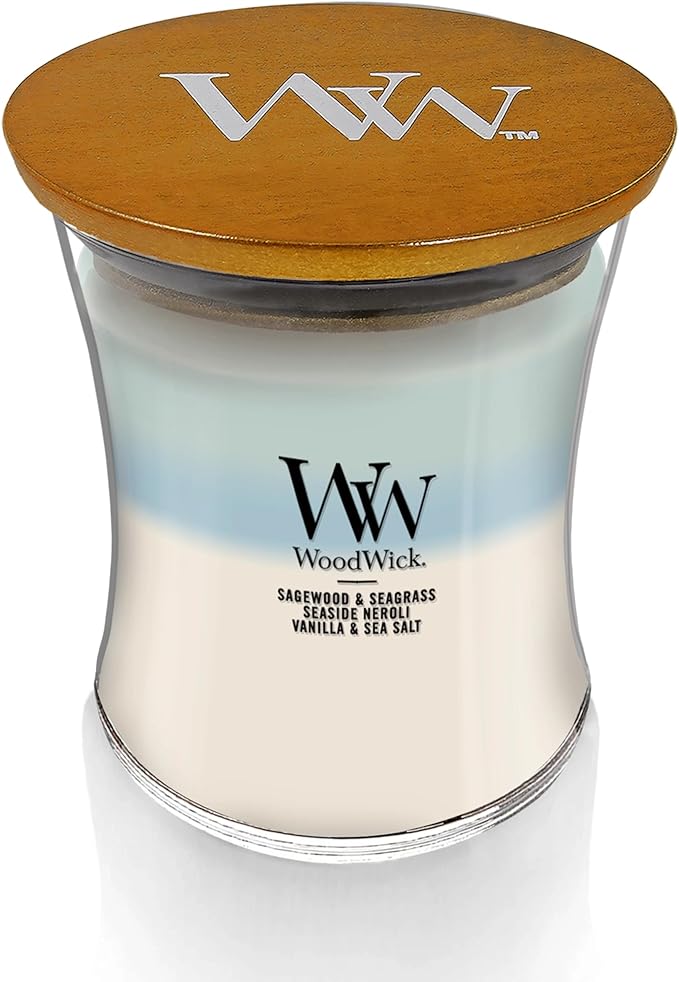WoodWick Oceanic Scented Trilogy Medium Hourglass Candle, Crackles at it Burns, Perfect for Gifting, 9.7oz