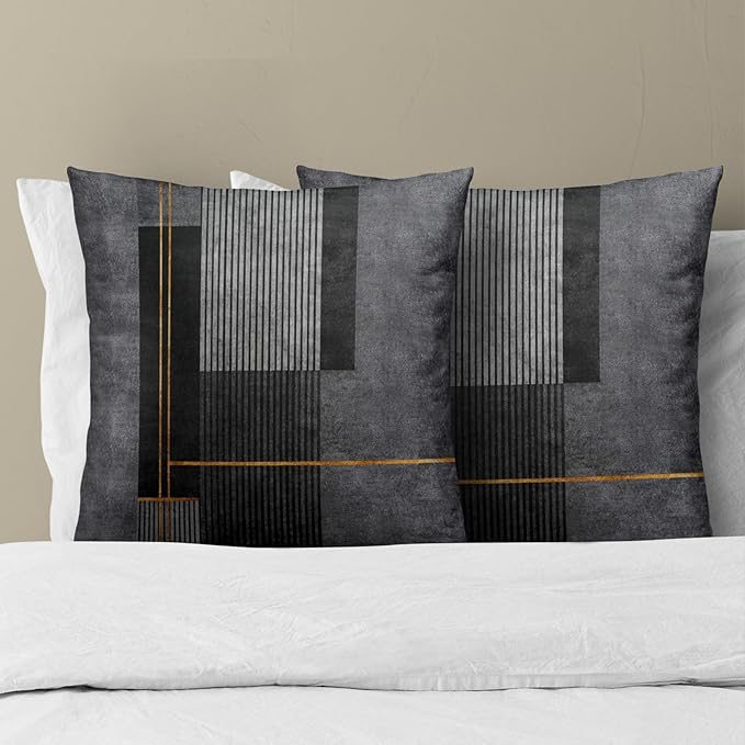 Gray Pillow Covers - Boho Throw Pillows Dark Grey Pillow Cases 20x20 Set of 2 Modern Square Cushion Cover for Home Sofa Couch Bed